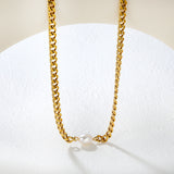 7x9mm freshwater pearls, 1.4x5mm double-sided polished chain, 1.0 single-clasp polished on both sides, 40+5cm + 6mm round pendant necklace, gold