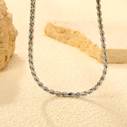 W2.8mm Round S Chain 40+5cm+6mm Round Tail Plate Necklace Steel/Golden asonjewelry