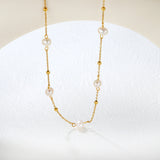 6x8mm Five Freshwater Pearls 0.35 Cross Bead Chain 40+5cm + 6mm Round Tail Tag Necklace Gold