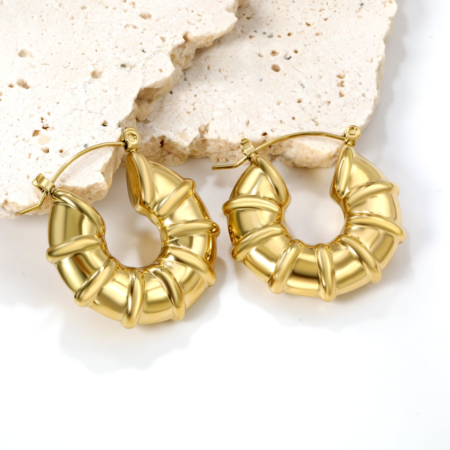 Hollow Open Round Bamboo Earrings*28mm Gold Color asonjewelry