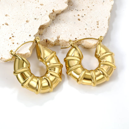 Hollow Open Round Bamboo Earrings*28mm Gold Color asonjewelry