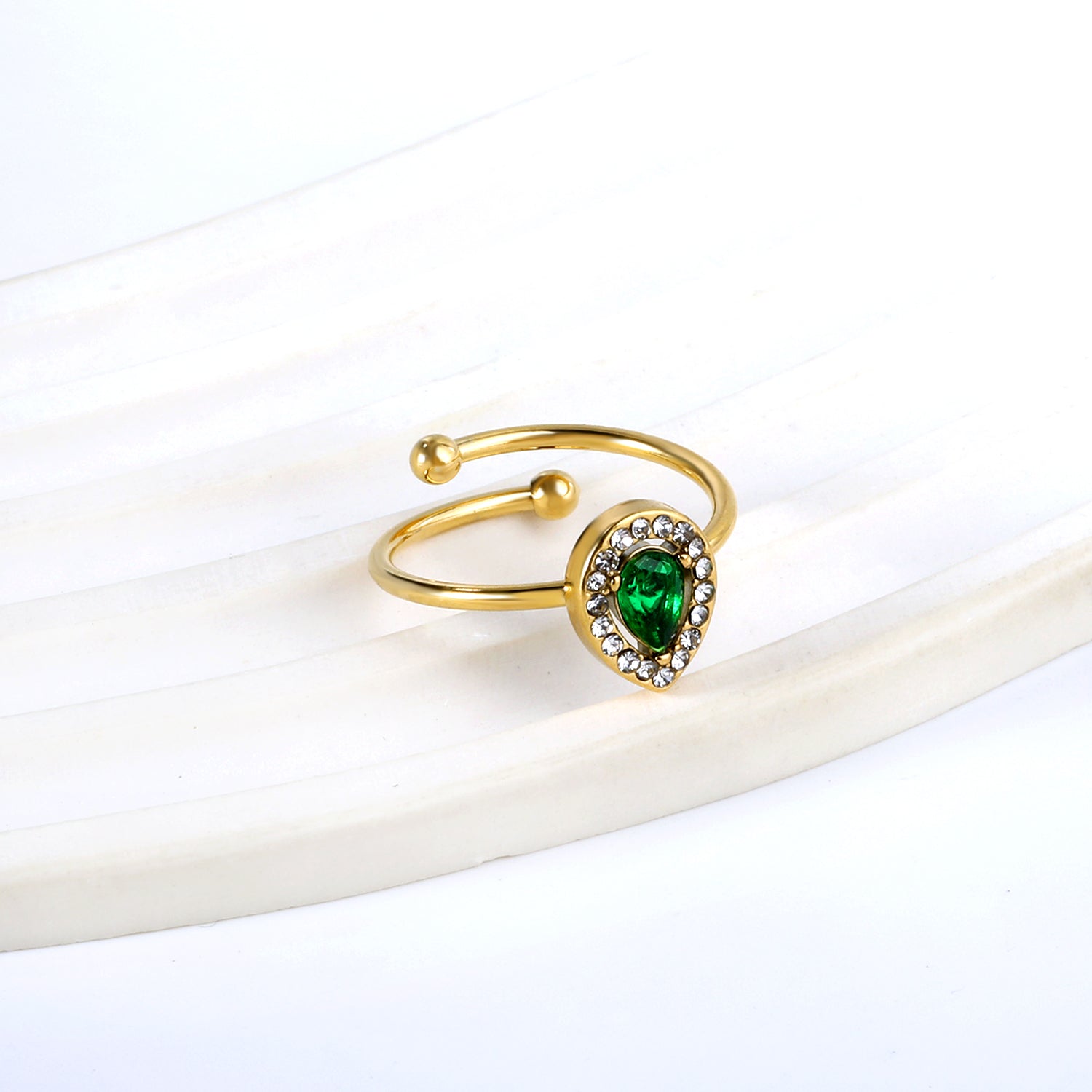 18K Gold - Plated Ring with Emerald - Cut Green Stone and Diamond - Accented Halo asonjewelry