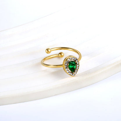 18K Gold - Plated Ring with Emerald - Cut Green Stone and Diamond - Accented Halo asonjewelry