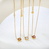 10*7mm white/pink/champagne zirconia 0.35 cross chain 40+5cm+6mm round pendant necklace gold