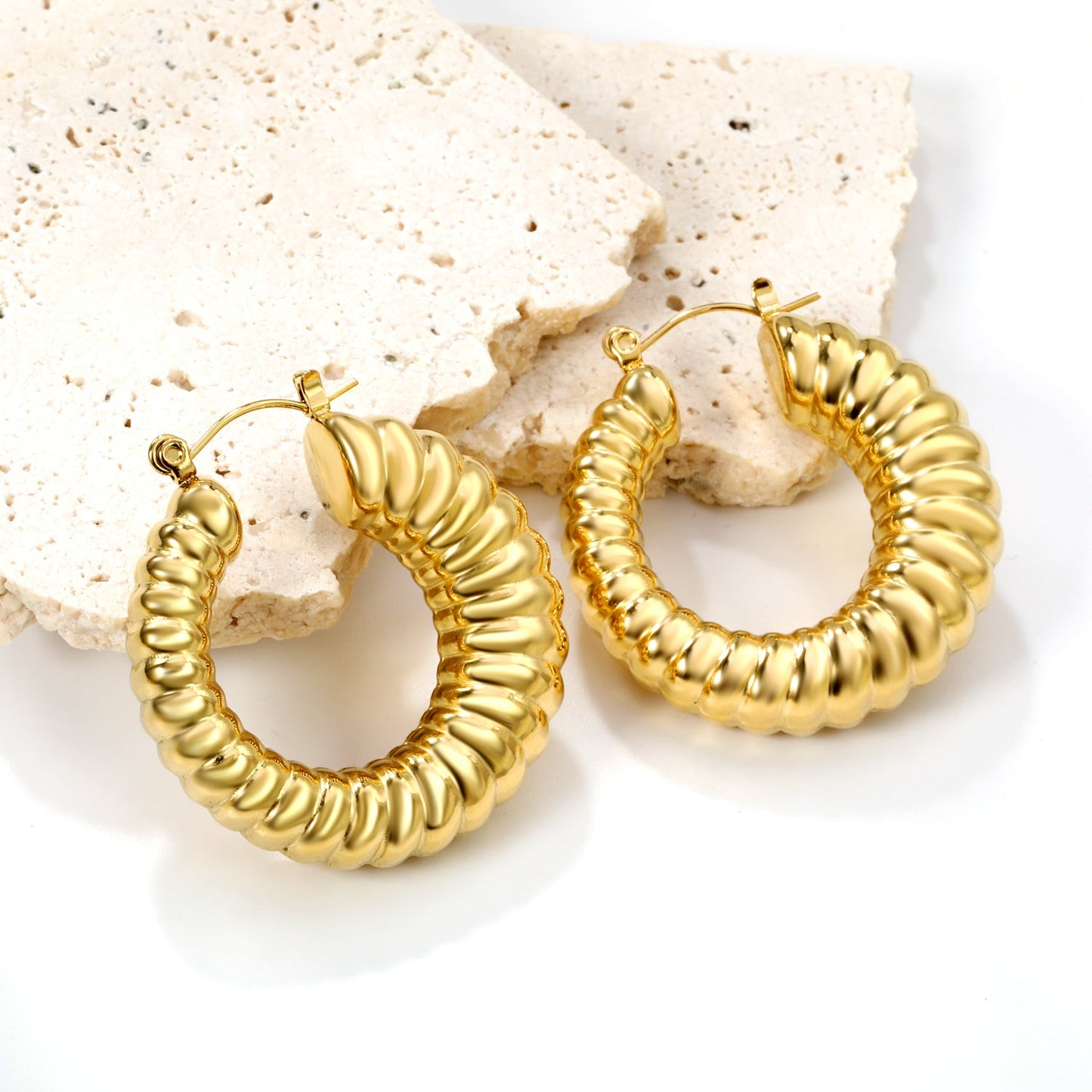 Hollow open round elephant trunk earrings 35mm gold color asonjewelry