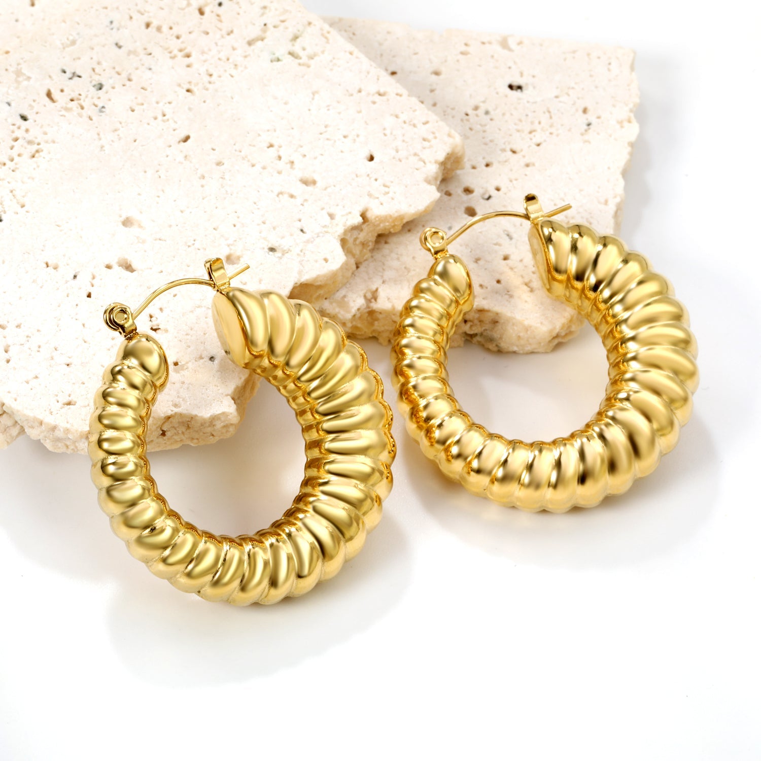 Hollow open round elephant trunk earrings 35mm gold color asonjewelry