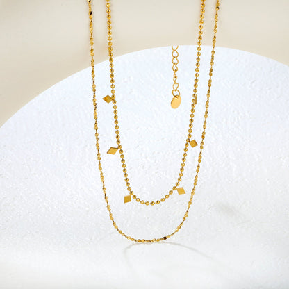 3x5mm 7 smooth diamond-shaped accessories double chain 1.5 pearl chain 40cm + 0.3 starry sky 50x5cm + 6mm round tail tag necklace, gold asonjewelry