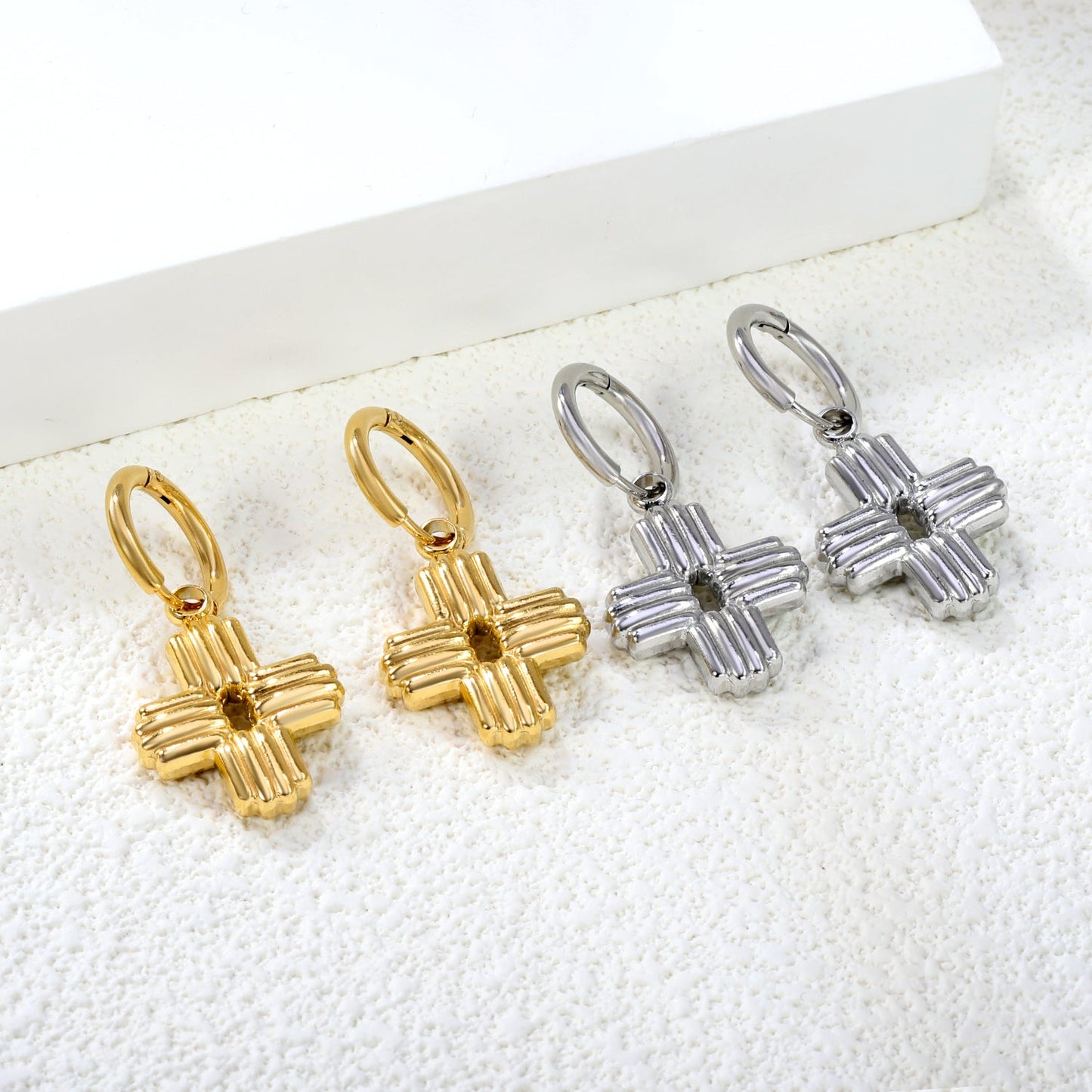 2*10mm circle with 17.2*23mm cross earrings steel color / gold color asonjewelry