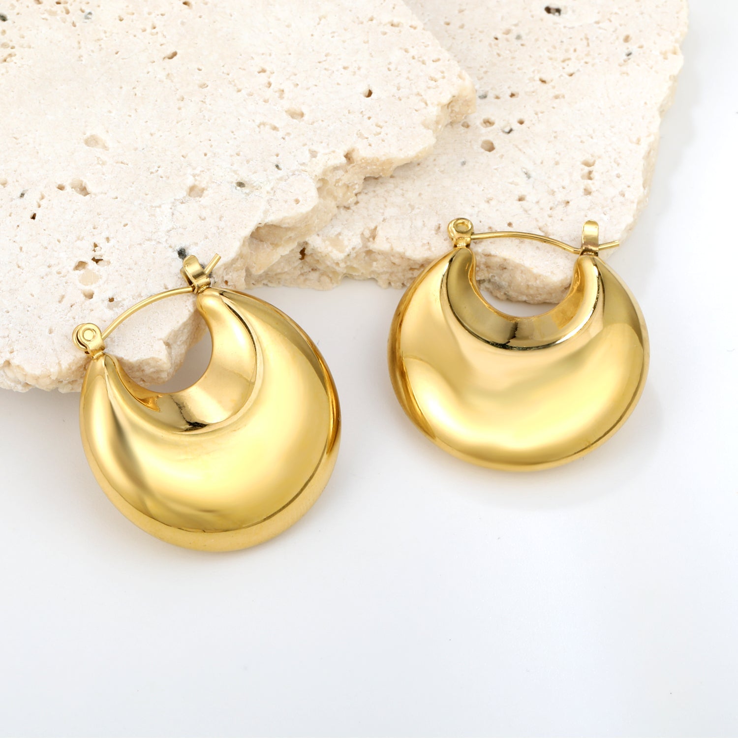 Golden hollow fat moon earrings 27*25mm asonjewelry