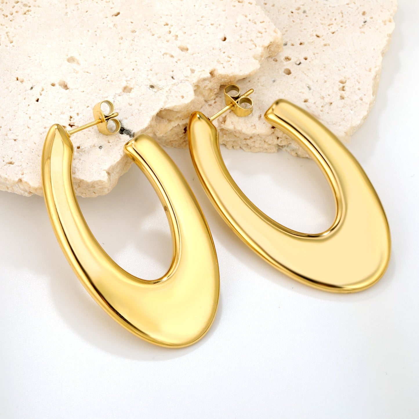 Hollow Long Flat U-shaped Earrings 27.5*48.4mm Gold Color asonjewelry