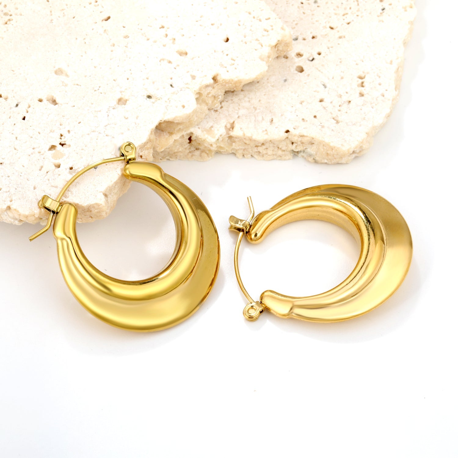 Hollow Open Circular Convex Earrings 28mm Gold Color asonjewelry