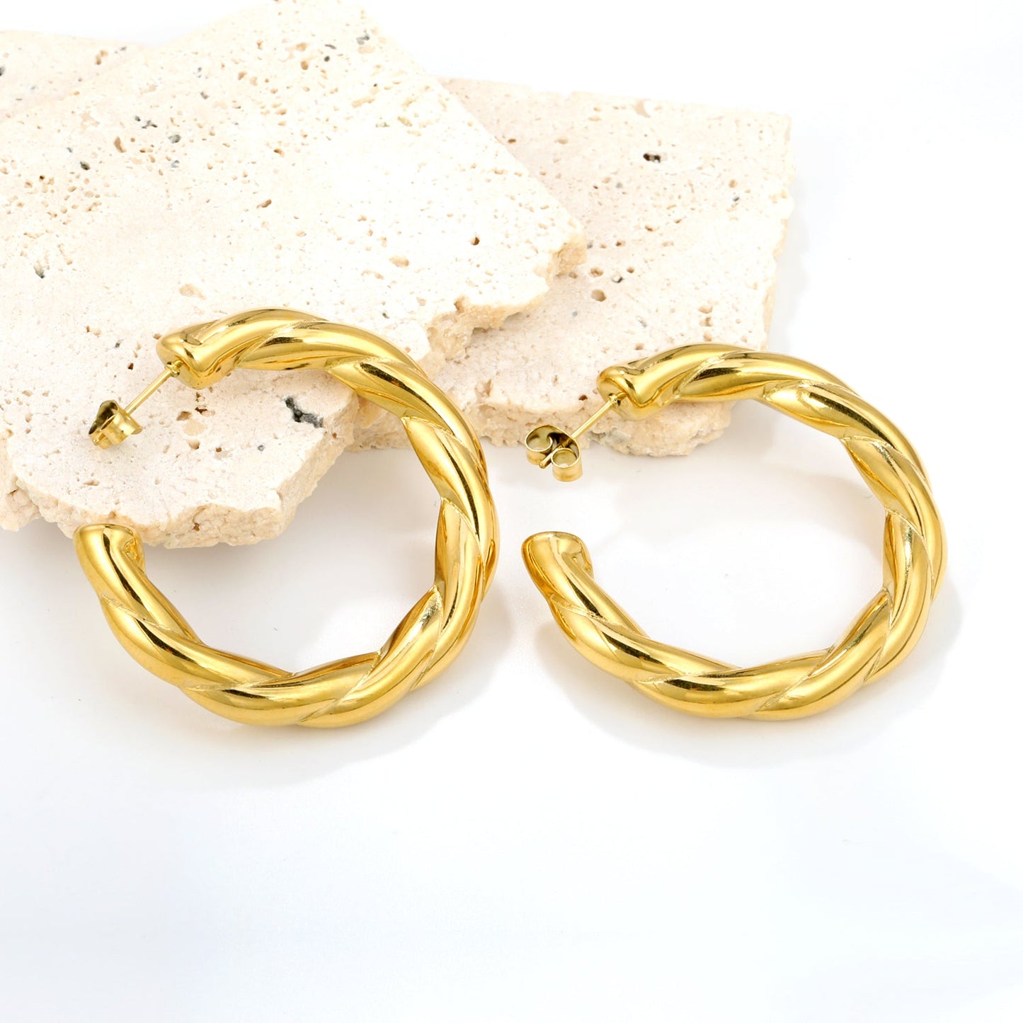 Golden Hollow Open Round Twist Earrings 6.5*42.2mm asonjewelry