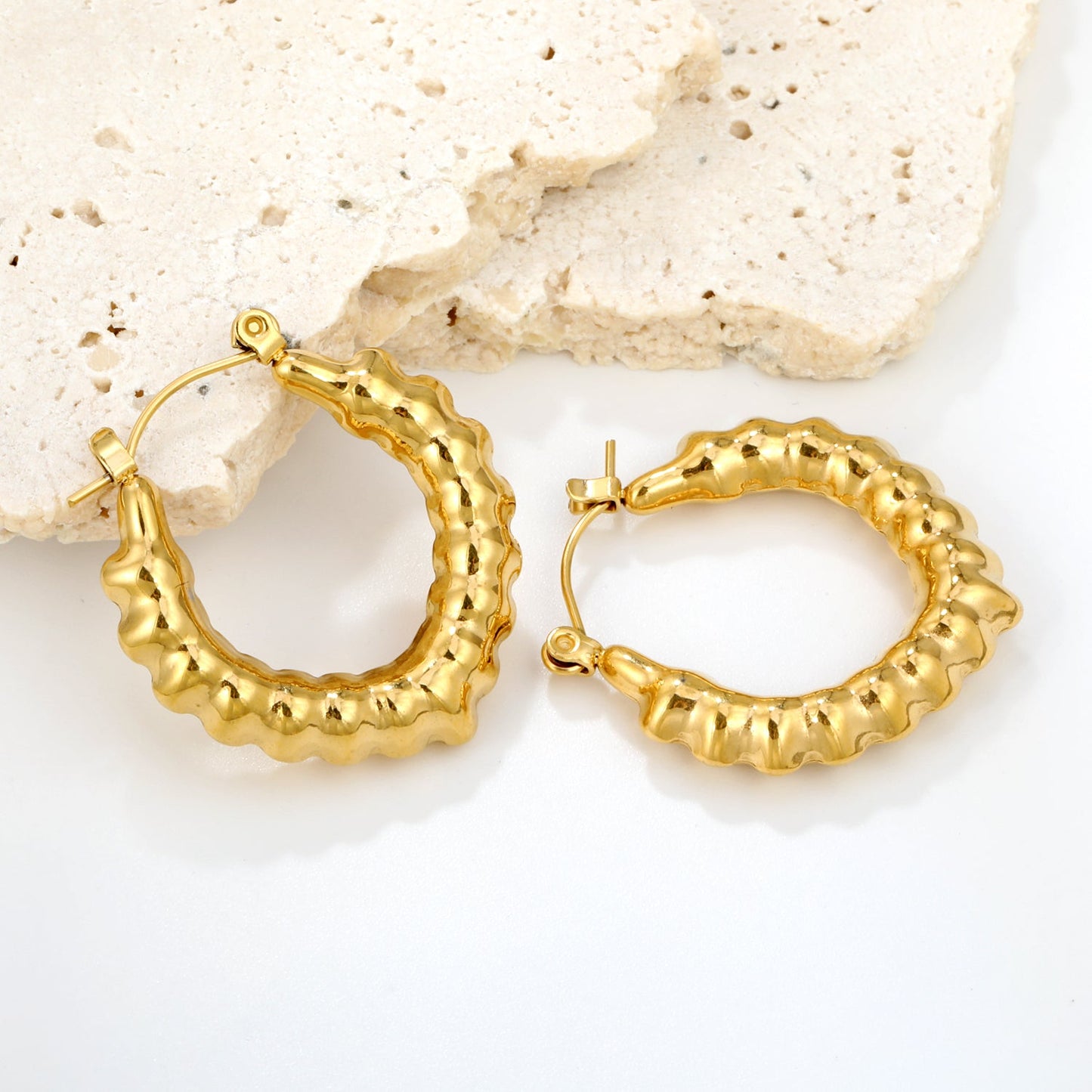 Hollow Peach Convex Earrings 28.3*26.5mm Gold Color asonjewelry