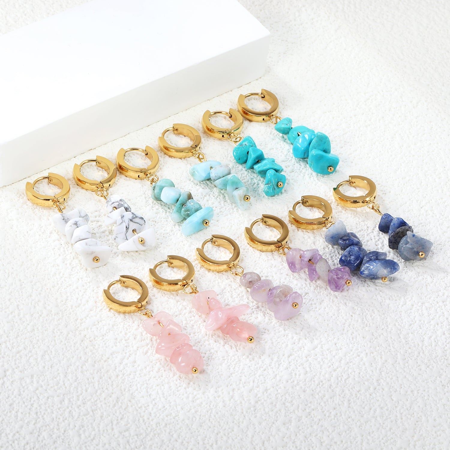 W3*Thick2*ID9mm Spherical Earrings + 2.5cm Imitation Turquoise/White Turquoise/Light Amethyst/Amethyst/Pink Crystals/Larimarite Earrings Gold Color asonjewelry