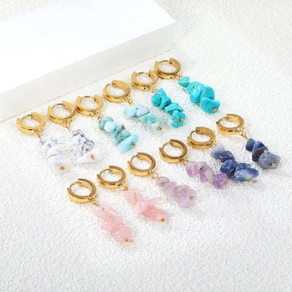 W3*Thick2*ID9mm Spherical Earrings + 2.5cm Imitation Turquoise/White Turquoise/Light Amethyst/Amethyst/Pink Crystals/Larimarite Earrings Gold Color asonjewelry