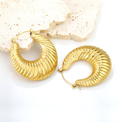Hollow Flat Round Threaded Goldtone Earrings 35mm asonjewelry