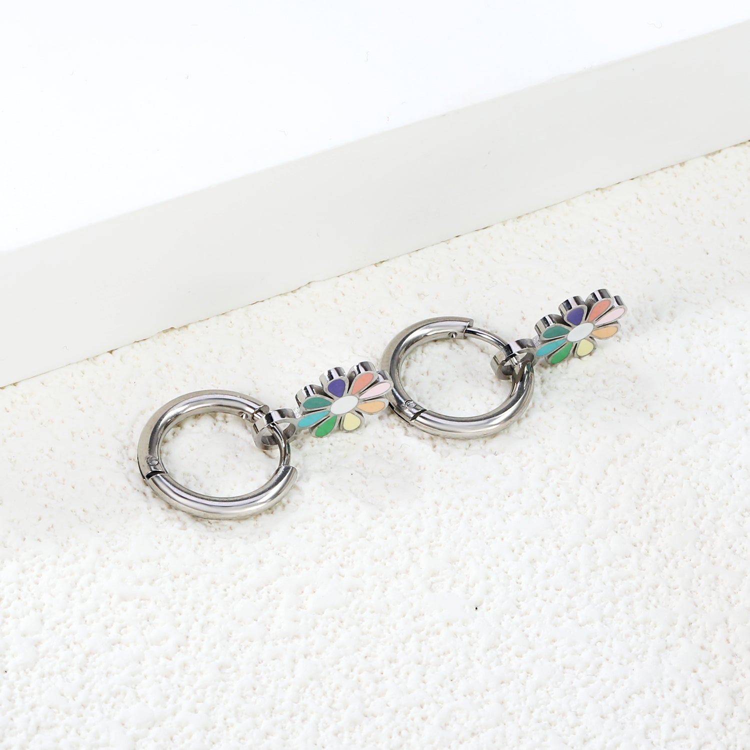 2*10mm circle + 9.4*13mm eight petal flower with colorful oil drop earrings in steel/golden color asonjewelry