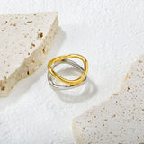 Stainless Steel Two - Tone Curved Interlocking Ring