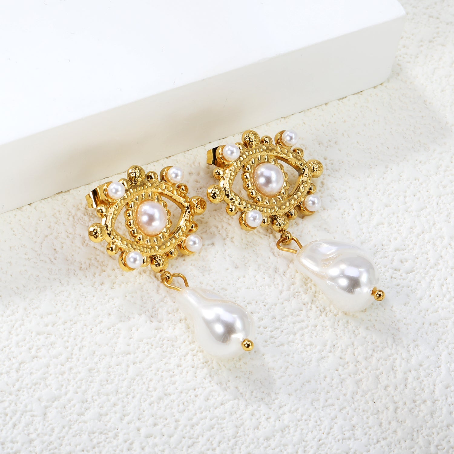 26.2*20mm eyelet with imitation pearl +11.5*16.2mm shaped imitation pearl earrings gold color/golden asonjewelry