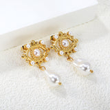 26.2*20mm eyelet with imitation pearl +11.5*16.2mm shaped imitation pearl earrings gold color/golden