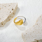 Two - Tone Gold - Silver Asymmetric Drop Open Ring