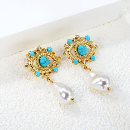 26.2*20mm eyelet with imitation pearl +11.5*16.2mm shaped imitation pearl earrings gold color/golden asonjewelry