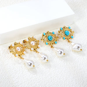 26.2*20mm eyelet with imitation pearl +11.5*16.2mm shaped imitation pearl earrings gold color/golden