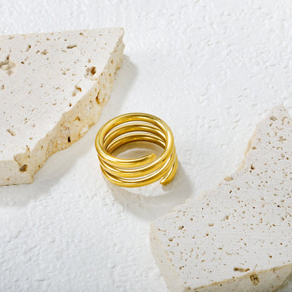 Gold - Plated Stainless Steel Four - Band Coiled Open Ring asonjewelry