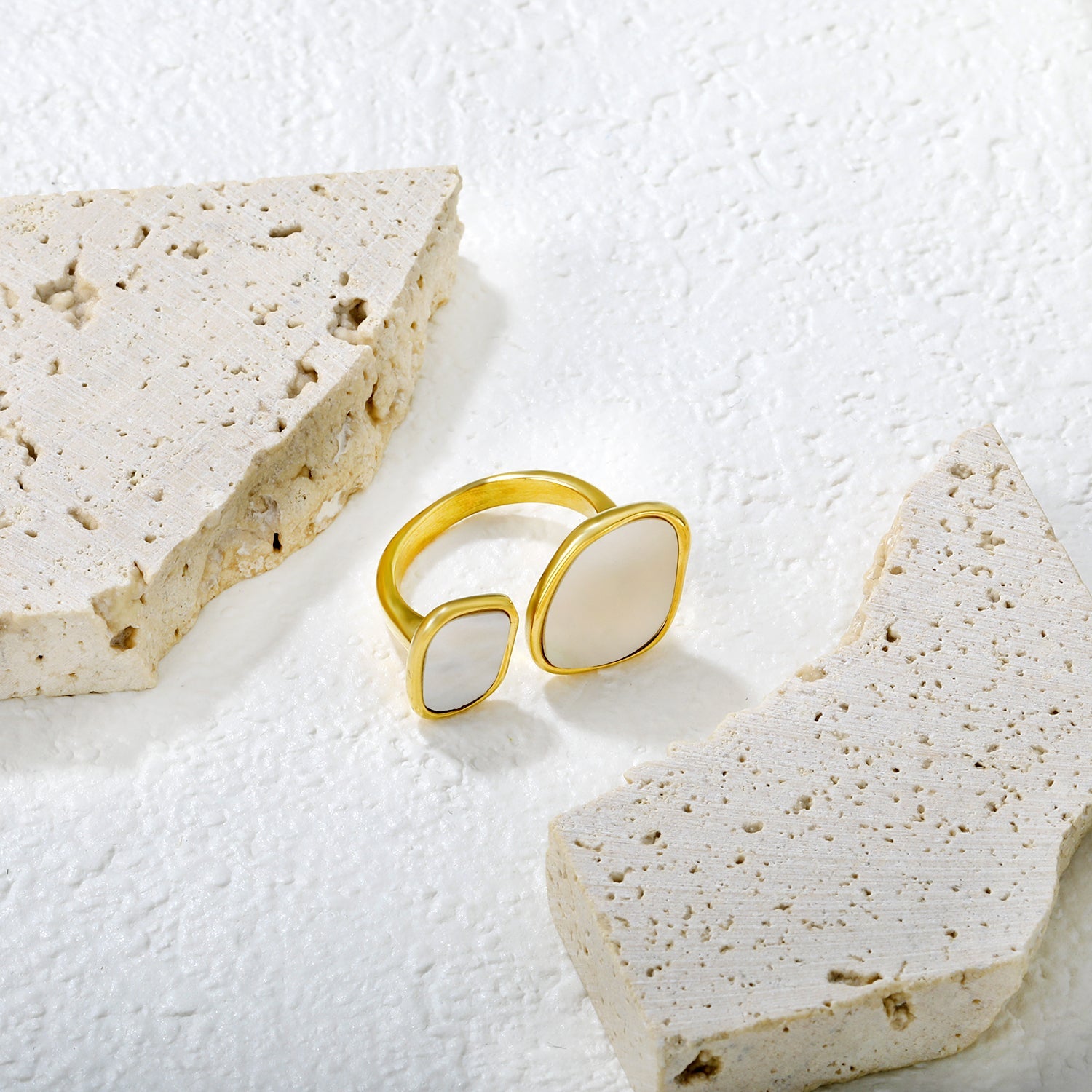 Gold Double Square Mother - of - Pearl Open Ring asonjewelry