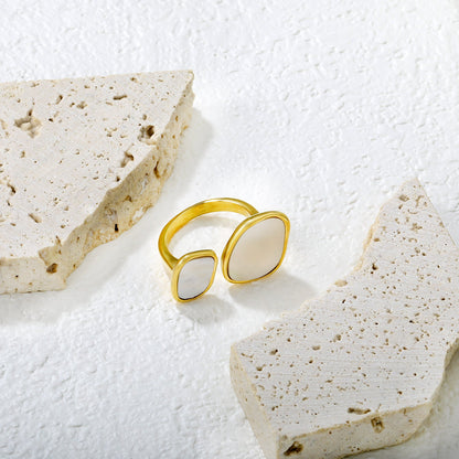 Gold Double Square Mother - of - Pearl Open Ring asonjewelry