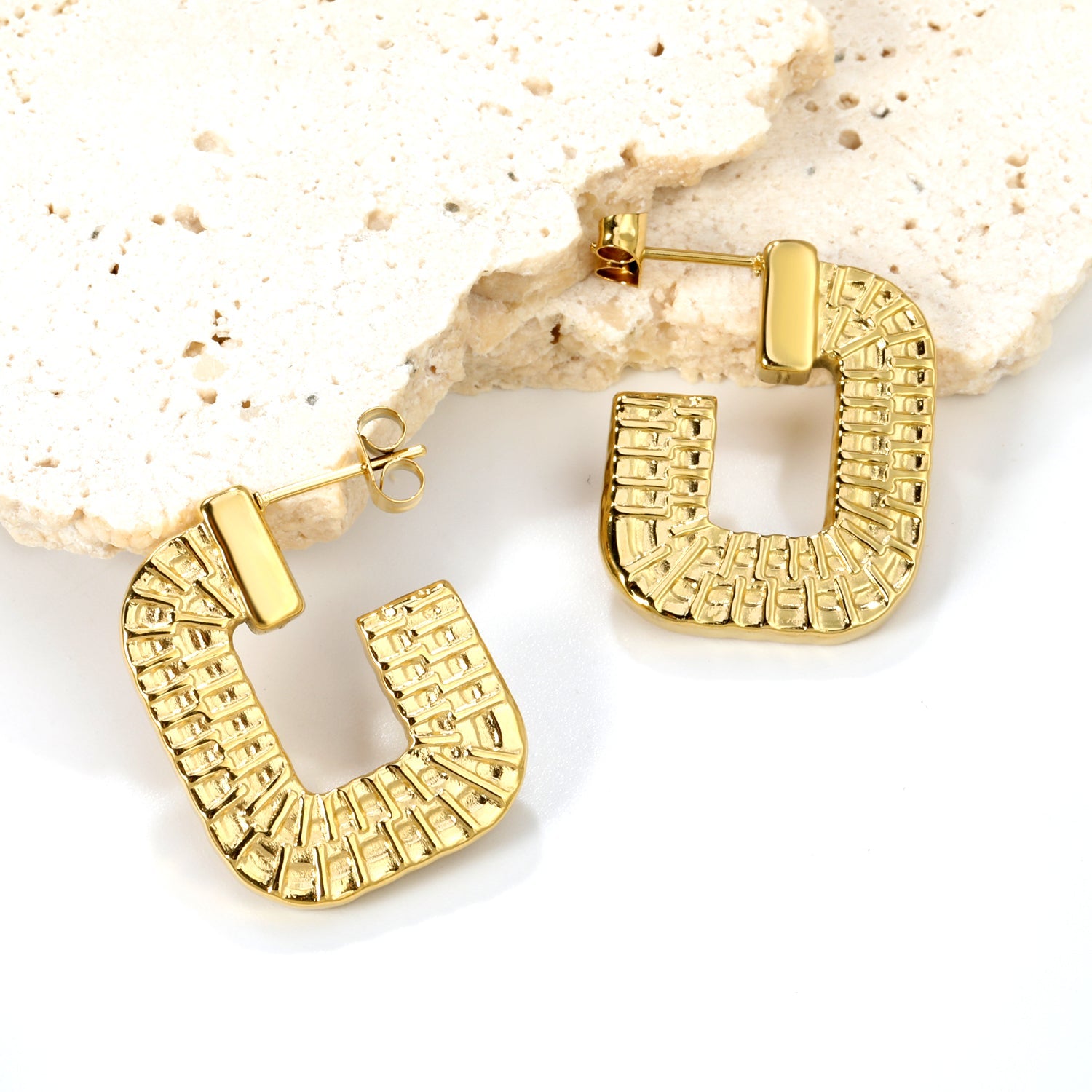 Open square texture earrings 20.8*26.5mm Gold color asonjewelry