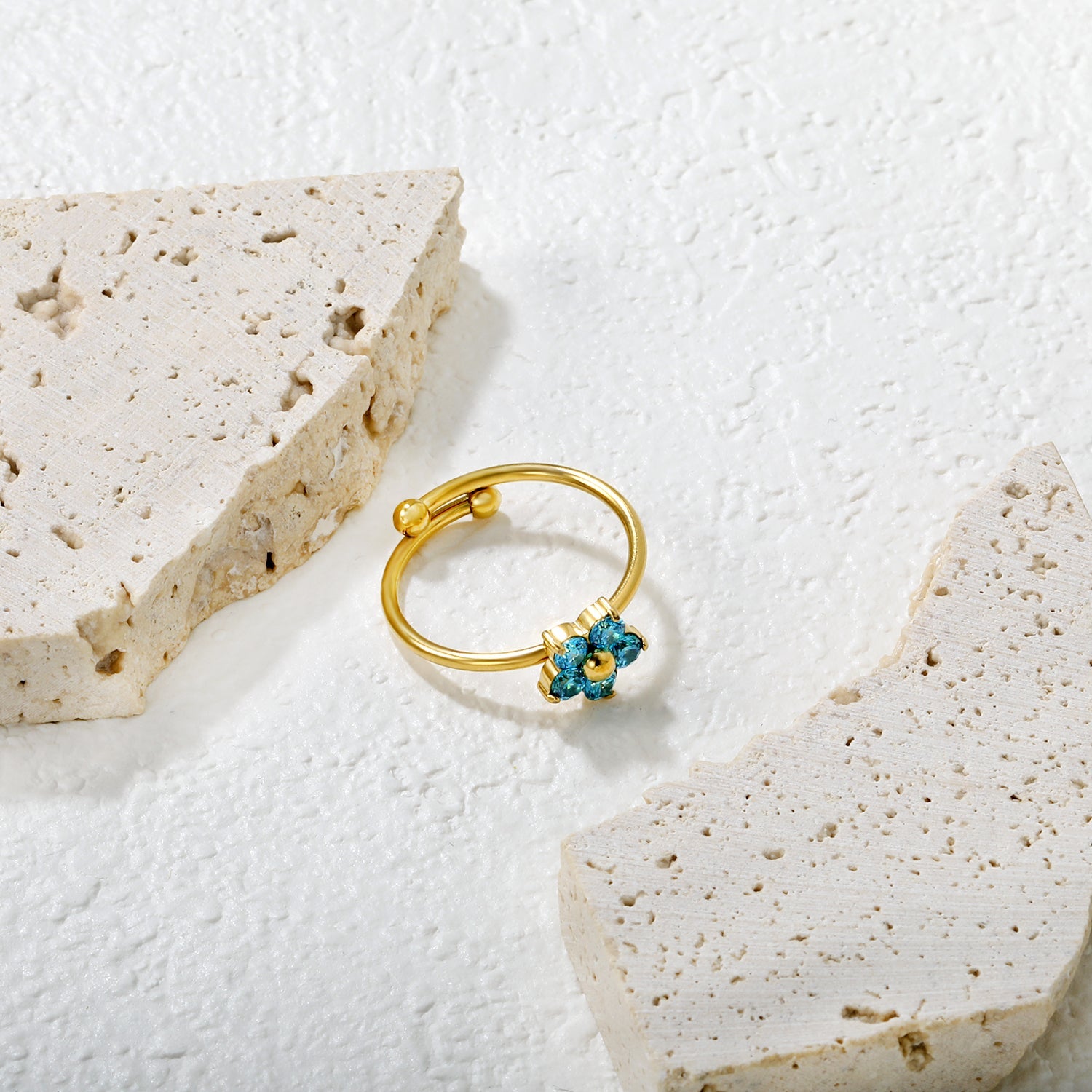 Gold - Plated Multi - Color Gemstone Flower - Shaped Open Rings asonjewelry