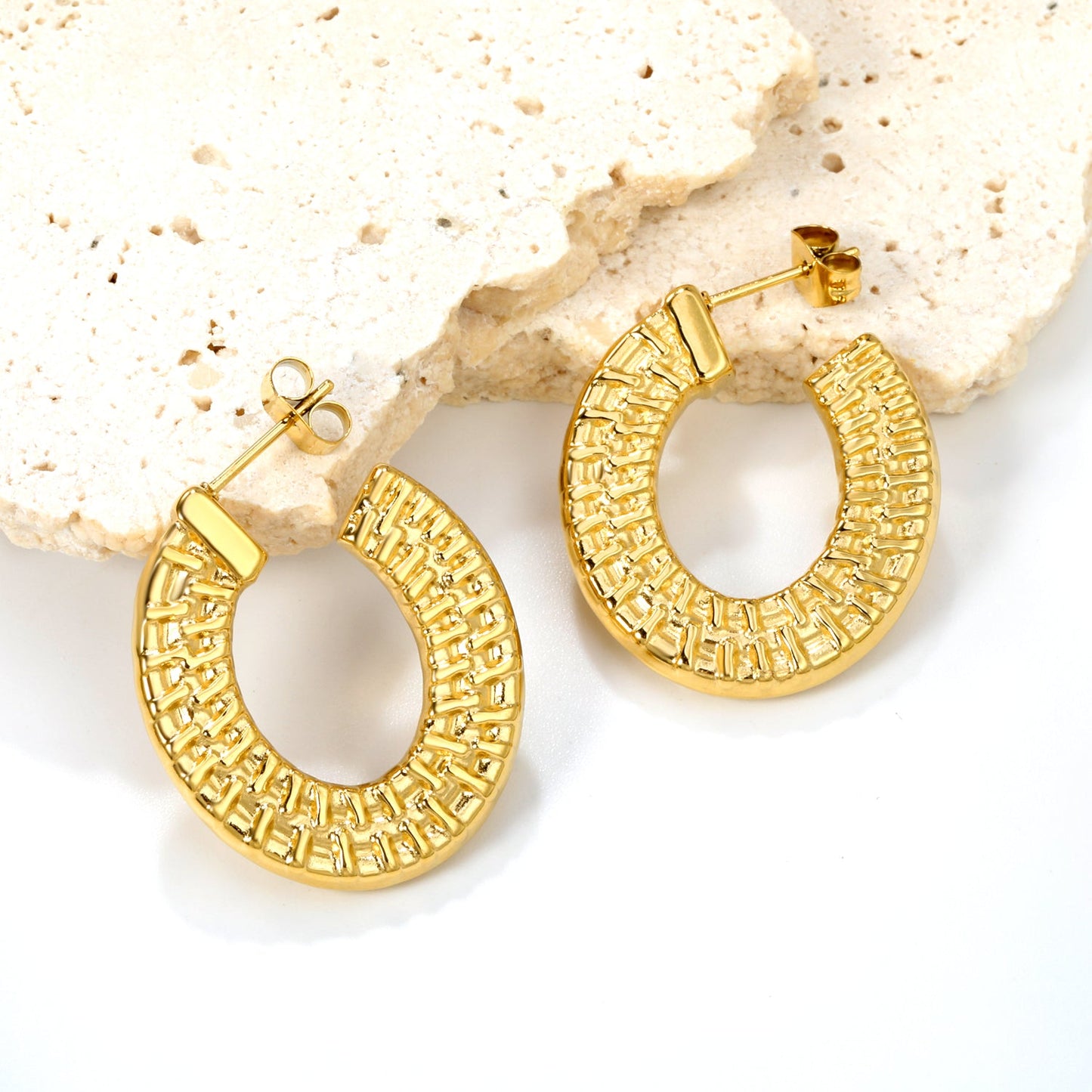 U-shaped textured earrings 24.6*26mm gold color asonjewelry