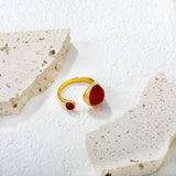Gold Double Red Gem - Set Open Ring
