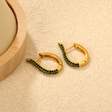 24mm high 17mm outer diameter Geometric hollowed-out waterdrop-shaped gemstone-cut emerald earrings Gold
