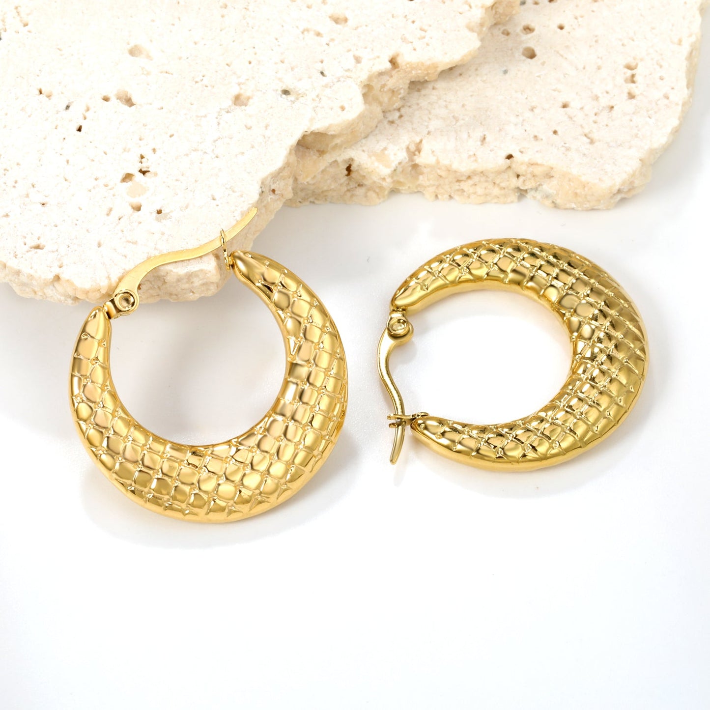 Round snake pattern earrings 28.4*26.6mm gold color asonjewelry