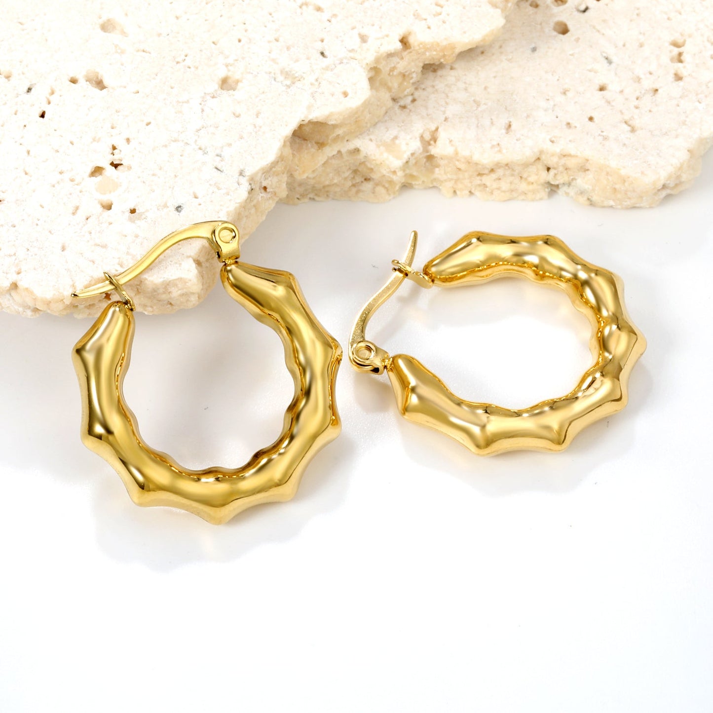 Hollow opening rounded cabochon earring clasp 24.7mm gold color asonjewelry