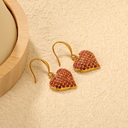 Ear hook + 16.64 * 16.3mm heart-shaped imitation Czech white diamond earrings, gold color asonjewelry