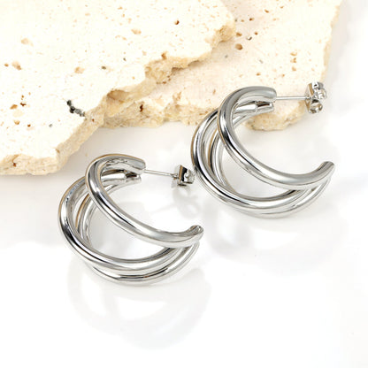 Triple Size C-Shaped Gold Stud Earrings 3*17*24.7mm asonjewelry