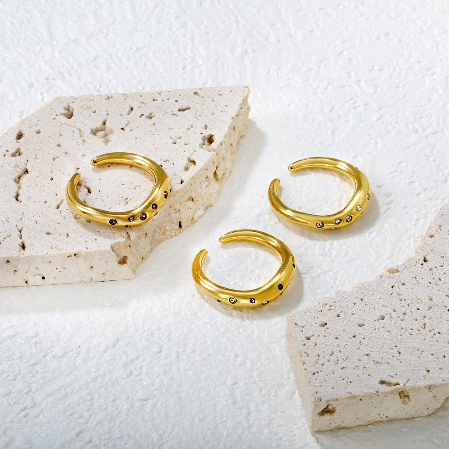 Gold - Plated Multi - Color Gemstone Flower - Shaped Open Ring asonjewelry