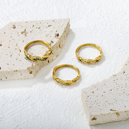 Gold - Plated Curved Band Rings with Diamond, Emerald & Pearl Accents asonjewelry