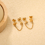 5mm flower + 0.4 cross chain 4cm + 7.8mm cutting flower imitation Czech diamond double ear stud, steel color / gold