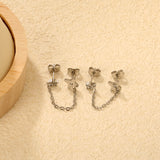 5mm flower + 0.4 cross chain 4cm + 7.8mm cutting flower imitation Czech diamond double ear stud, steel color / gold