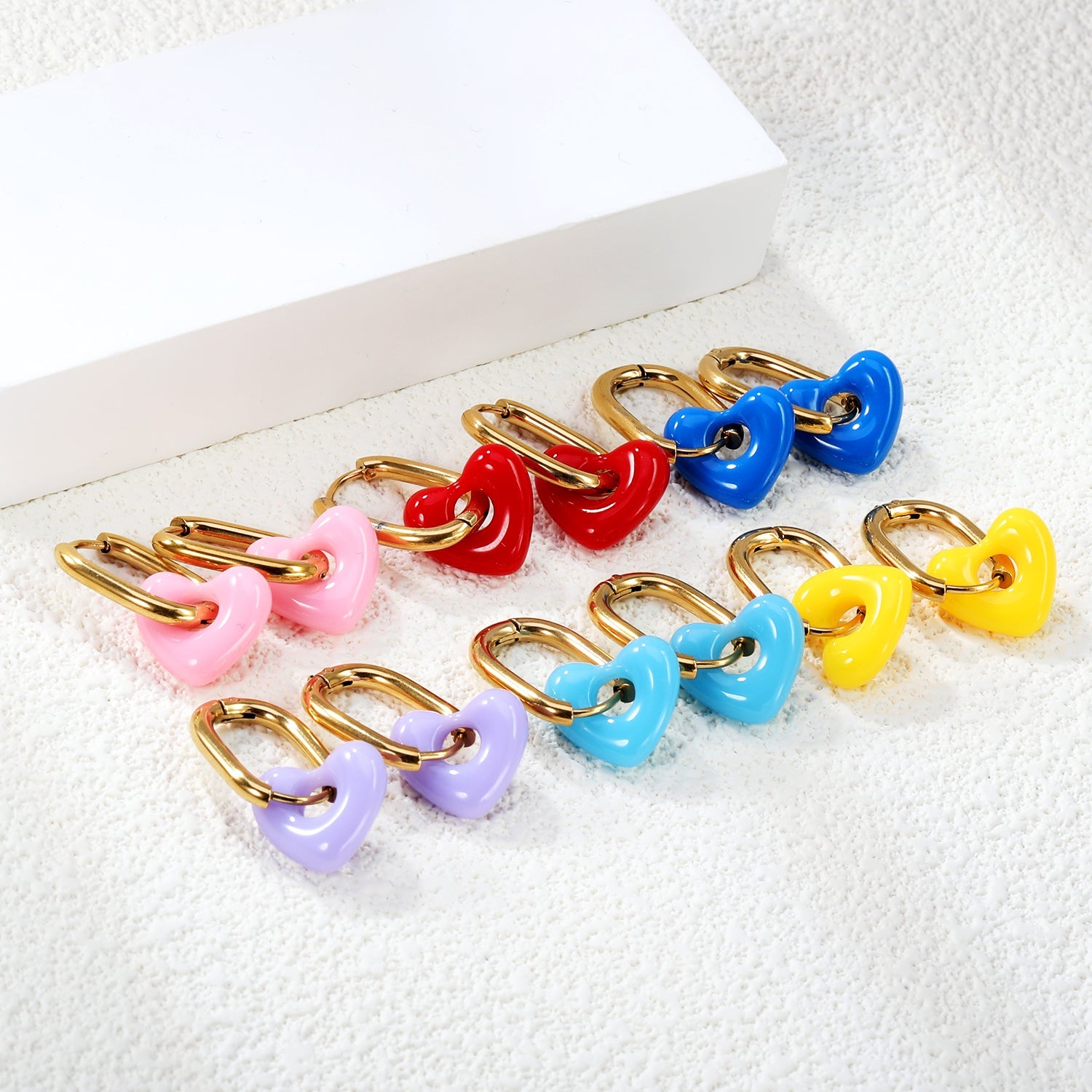 Thick 2.5*W13.5*H18mm oval earrings + 14.3*13mm light blue/pink/red/yellow/purple/navy blue resin heart hoop earrings gold color asonjewelry