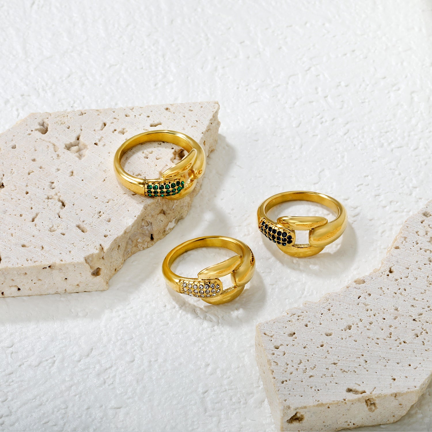 Gold - Plated Twisted Knot Rings with Diamond, Blue - Green & Emerald Gemstones asonjewelry