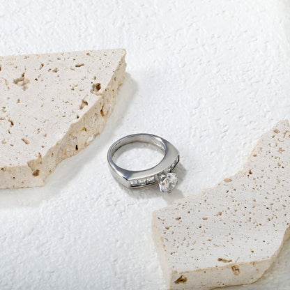 Stainless Steel Ring with Round Diamond & Square Side Stones asonjewelry