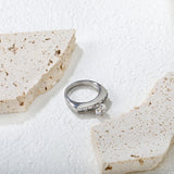 Stainless Steel Ring with Round Diamond & Square Side Stones