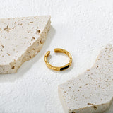 Gold Wide Ring with Black Geometric Accent