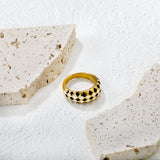 Gold Checkerboard Ring with Black & White Geometric Inlays