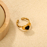 11.5 mm high heart-shaped black agate stud ring in gold, size 7#